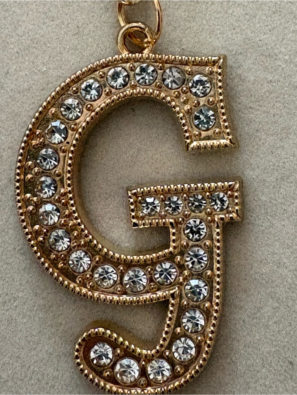 Gold Initial 'G' Rhinestone Keychain - Picture 2 of 3